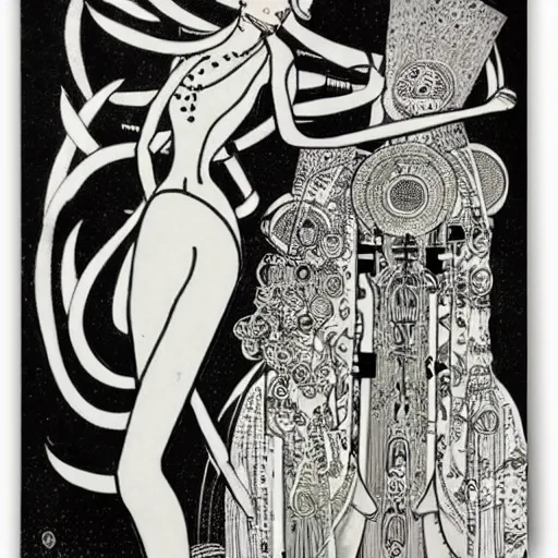 Image similar to a portrait of a female android by aubrey vincent beardsley