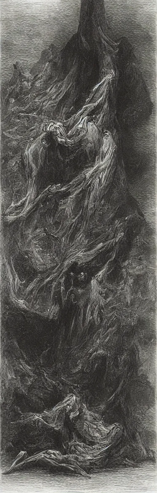 Prompt: dark fantasy illustration of an abstract mind seeping black oil, drawn by gustave dore