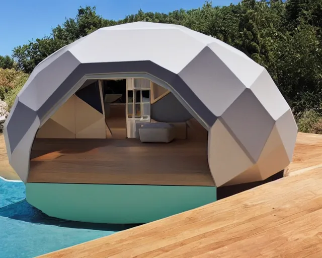 Prompt: modular bikini. modular furniture. modular dome house.