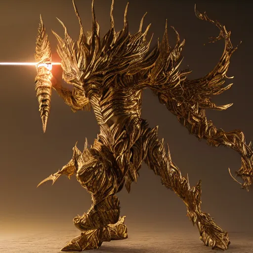 Image similar to ornstein from dark souls, octane render, unreal engine, volumetric lightning, quality, intricate design, detailed, 8 k