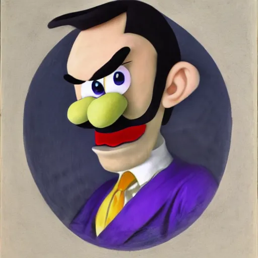 Image similar to waluigi, baroque painting, realistic