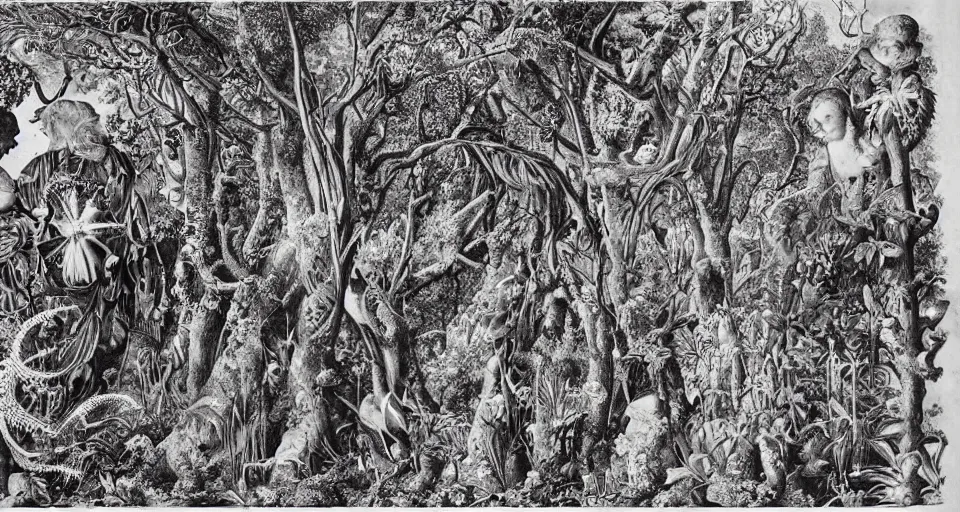 Image similar to Enchanted and magic forest, by Ernst Haeckel