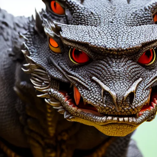 Prompt: dragon looking offended and confused front facing straight into the camera close up 4k he photograph