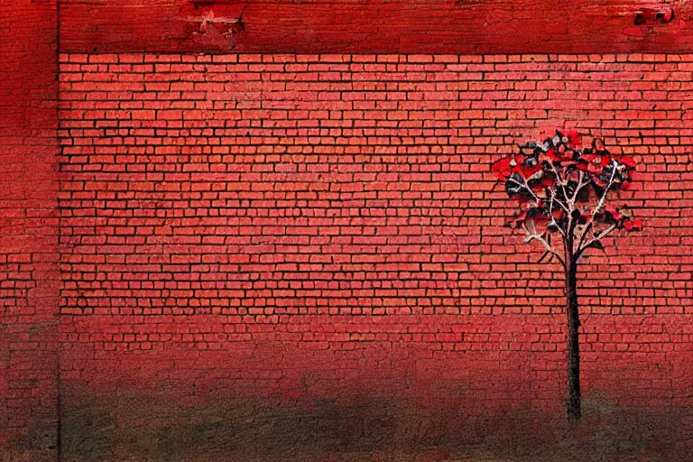 Image similar to abstract wall painting of nature landscape, red brick style, rule of thirds, shining, by adonna khare, by amir zand, by banksy, digital painting