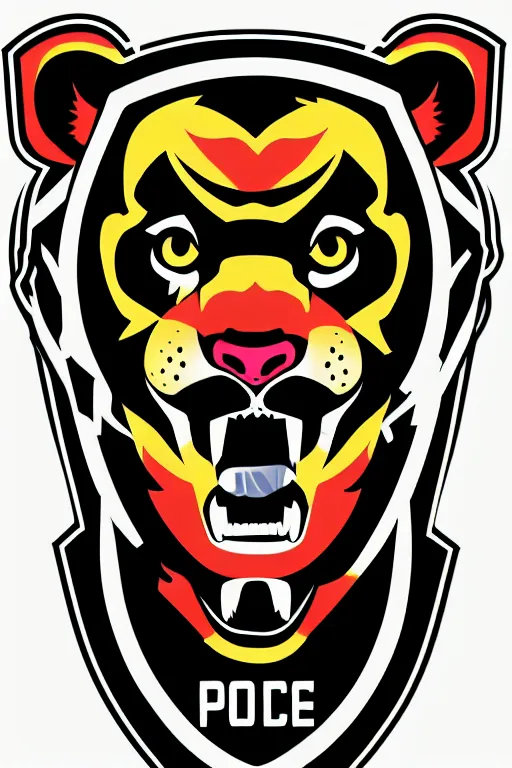 Image similar to in the style of max prentis and deathburger and laurie greasley a vector e-sports vector logo of a police lion, highly detailed, colourful, 8k wallpaper