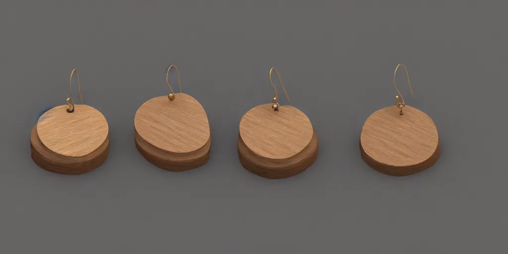 Image similar to earring design, jewelry design, wood, nordic, material, product design, trending on artstation, cgsociety, photo realistic, design by ziva cph and isabel lennse and lulu copenhagen, 8 k, unreal engine, c 4 d