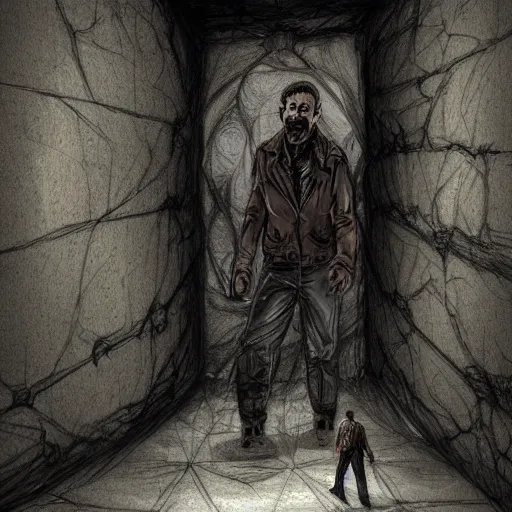 Image similar to the man inside the wall, creepy explorer sketch, eldritch journalist, concept art, grand scale, intricate detailed