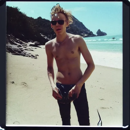 Image similar to polaroid of jamie campbell bower on a beach