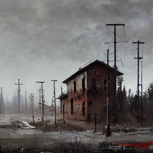 Image similar to painting of a abandoned post soviet town by jakub rozalski