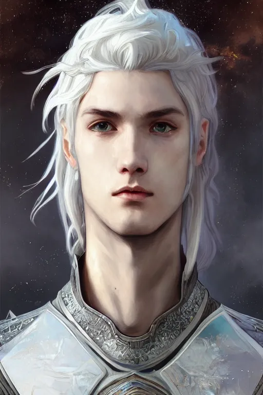 Image similar to portrait white hair knights of Zodiac boy, Sliver ice color reflected armor, in ruined Agora of Athens Sunrise, ssci-fi and fantasy, intricate and very very beautiful and elegant, highly detailed, Frostbite Engine, digital painting, artstation, concept art, smooth and sharp focus, illustration, art by tian zi and WLOP and alphonse mucha