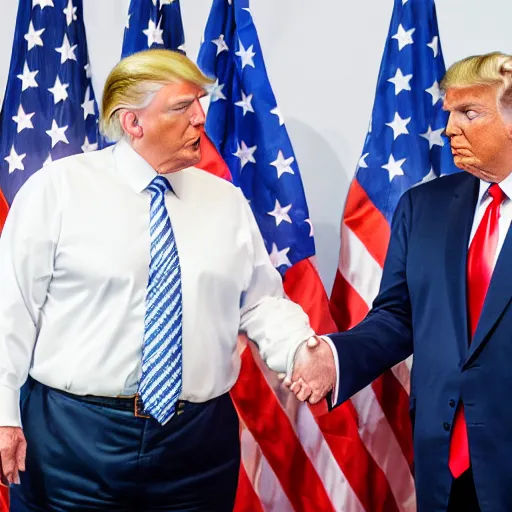 Prompt: professional photograph of Donald Trump and Peter Griffin shaking hands at a press conference, 8k, highly detailed, highly intricate,