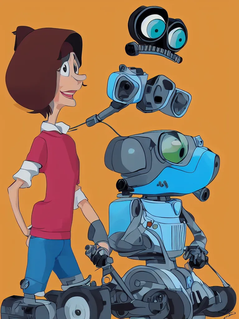 Prompt: 2d character made of Dysney's Ralph and Pixar's Wall-e, drawn in the style of 90s Disney animation, cell shading, digital painting, Dave Rapoza