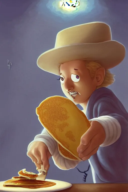 Image similar to arlo guthrie making pancakes, animation pixar style, by pendleton ward, magali villeneuve, artgerm, rob rey and kentaro miura style, golden ratio, trending on art station