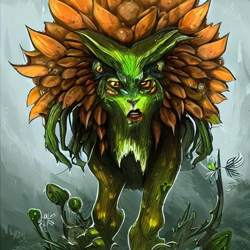 Image similar to A fierce plant monster with amber eyes, trending on art station