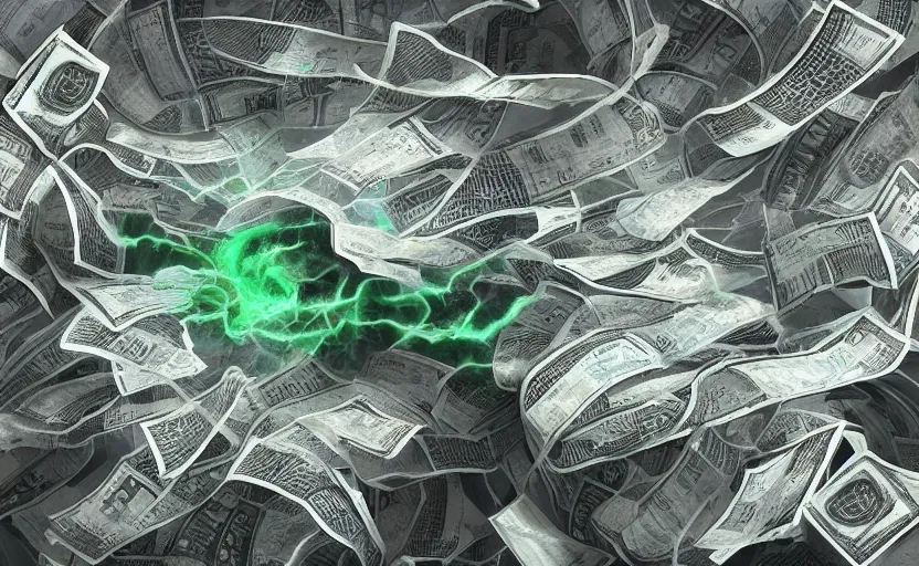 Prompt: A tornado made of cash and Ethereum, cyrpto, landscape art, concept art, intense, 4k UHD