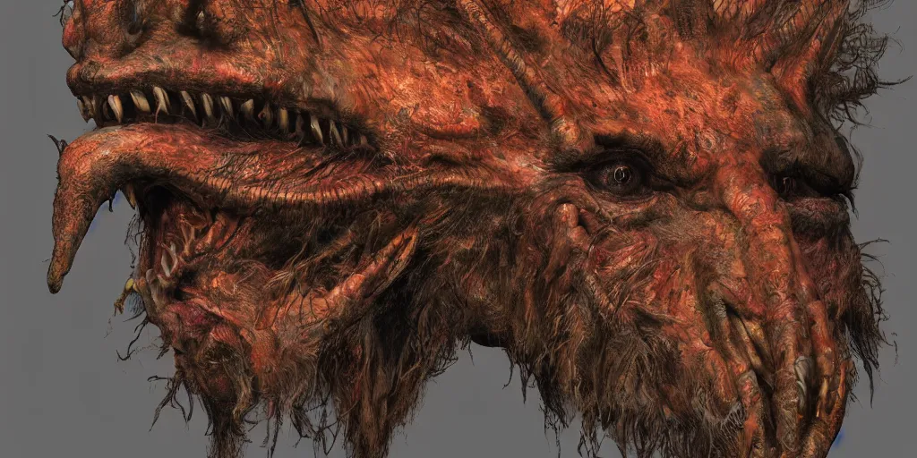 Image similar to a chtulhu creature head closeup, 3 6 0 view chart, studio lighting, deep colors, apocalyptic setting