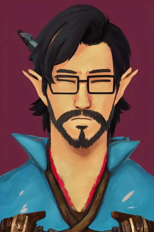 Prompt: a portrait of markiplier from the legend of zelda breath of the wild, breath of the wild art style.