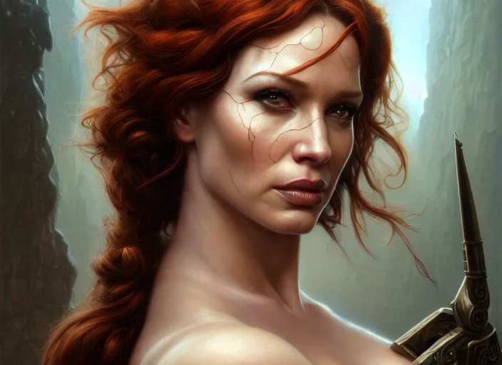 Prompt: portrait shot of christina hendricks as lara croft, intricate, elegant, highly detailed, centered, digital painting, artstation, concept art, smooth, sharp focus, illustration, artgerm, tomasz alen kopera, peter mohrbacher, donato giancola, joseph christian leyendecker, wlop, boris vallejo