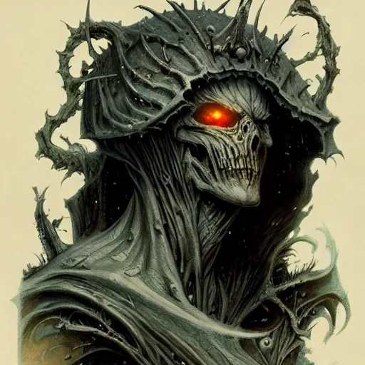 Prompt: head and shoulders portrait of a spectral wraith, d & d, fantasy, greg rutkowski, frank frazetta, alexandre chaudret, boris vallejo, michael whelan, miro petrov, hr giger, magali villeneuve, donato giancola