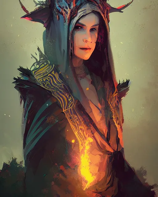 Image similar to fantasy dragon priestess portrait, ismail inceoglu