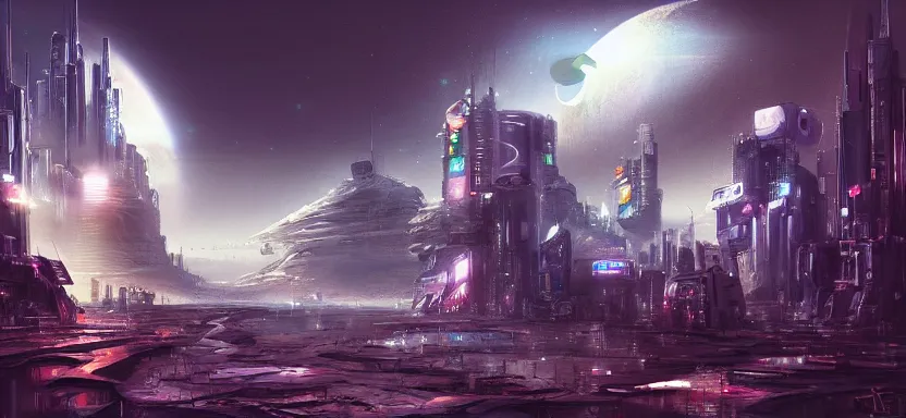 Prompt: beautiful masterpiece painting of a futuristic city on the moon, cyberpunk, by juan ortiz 8k,