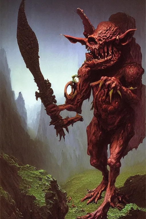 Image similar to a dnd goblin, realistic oil painting by Thomas Cole and Wayne Barlowe