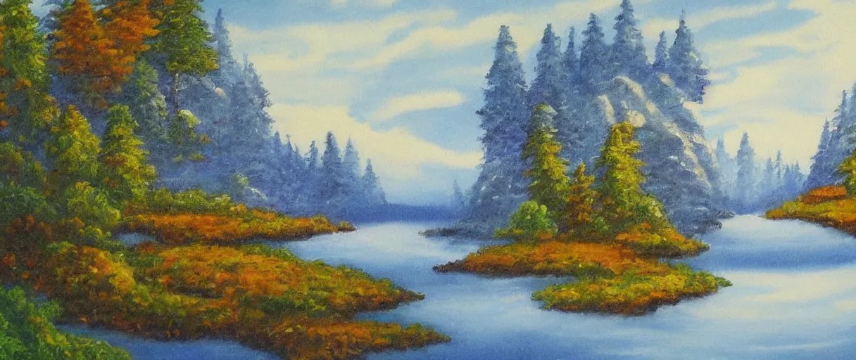 Prompt: a beautiful unique landscape painting influenced by bob ross.