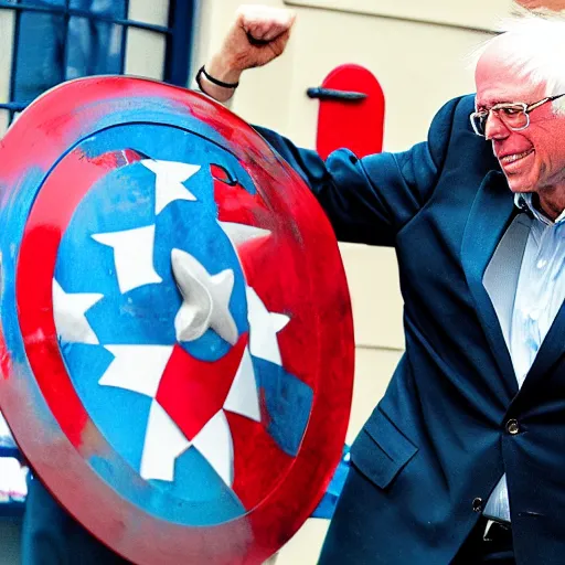 Image similar to bernie sanders with captain america's shield