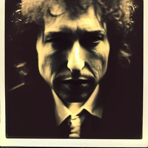 Image similar to Mugshot Portrait of Bob Dylan, taken in the 1970s, photo taken on a 1970s polaroid camera, grainy, real life, hyperrealistic, ultra realistic, realistic, highly detailed, epic, HD quality, 8k resolution, body and headshot, film still, front facing, front view, headshot and bodyshot, detailed face, very detailed face