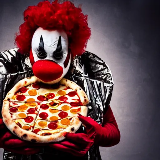 Image similar to clown dressed up as a pizza, clowcore, michelin star food, clowncore funhouse, photo by annie leibowitz