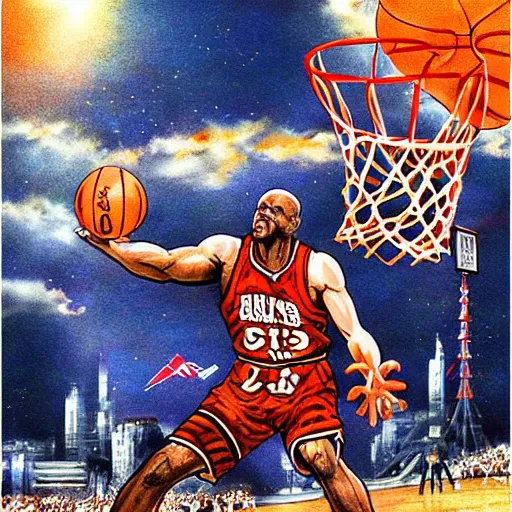 Image similar to “Basketball Pope Shaq” highly detailed illustration by Yoshitaka Amano