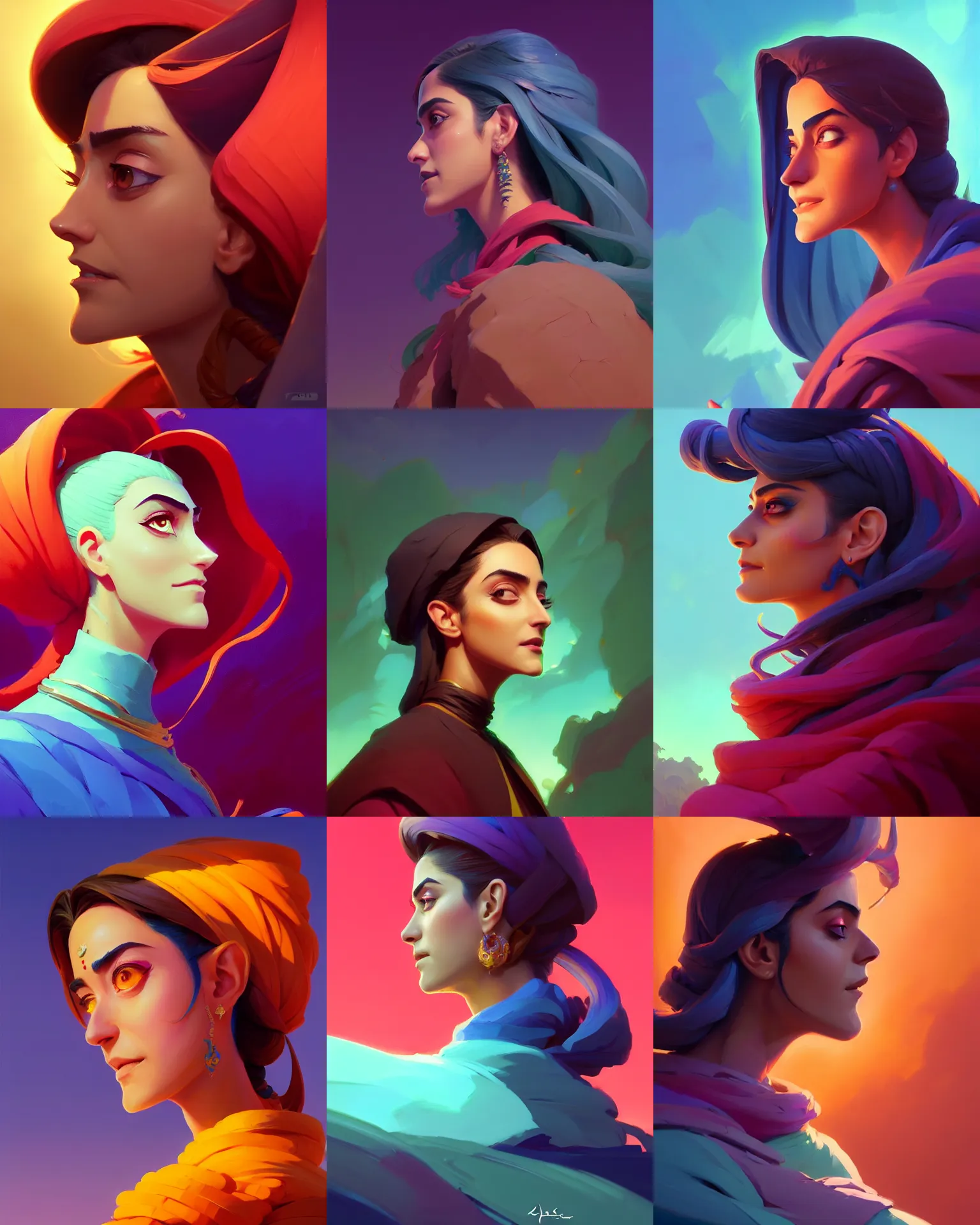 Prompt: side - profile painted portrait, maya ali as a sorcerer, specular highlights, smooth, fantastically gaudy colors, octane render, matte painting concept art, official fanart behance hd artstation by jesper ejsing, by rhads and makoto shinkai and lois van baarle and ilya kuvshinov and rossdraws