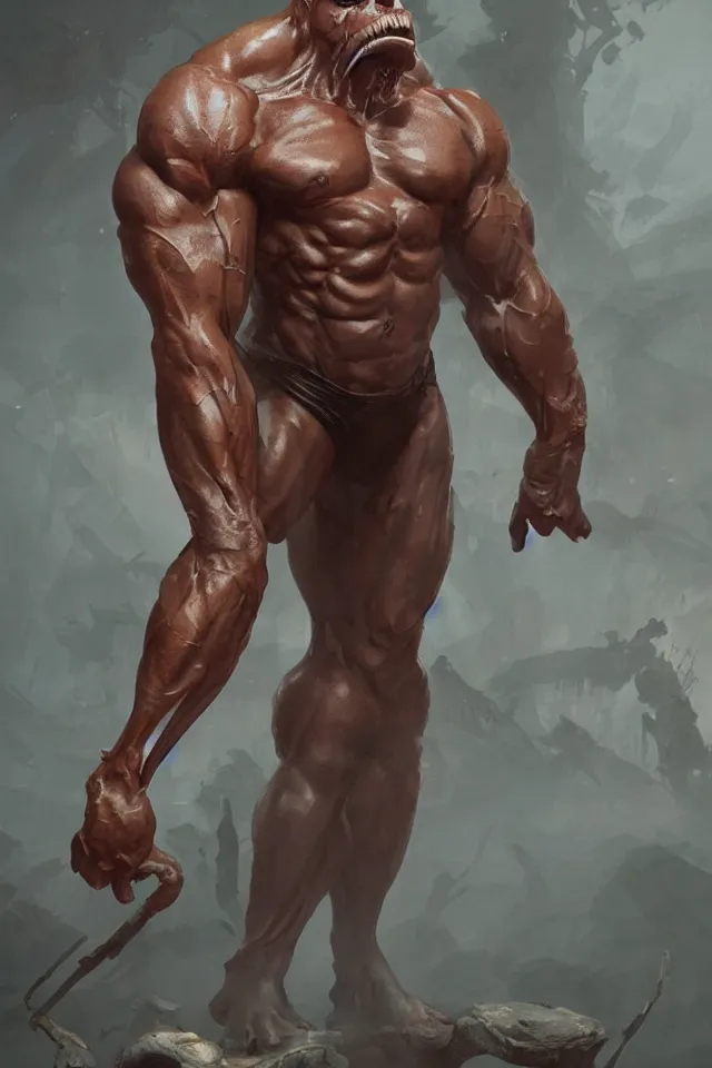 Image similar to muscular frog man, character art by Greg Rutkowski, HD render 4k