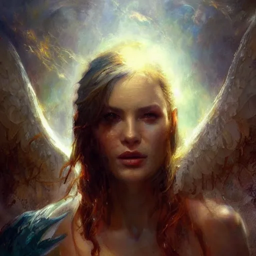 Image similar to a gathering of angels appeared above my head by by raymond swanland, highly detailed, bright tones