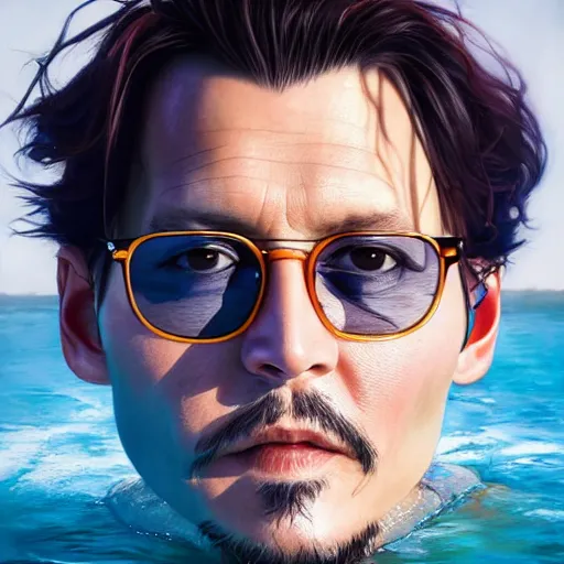 Image similar to johnny depp in a pool full of chip dip, ultra high detailed, oil painting, greg rutkowski, charlie bowater, yuumei, yanjun cheng, unreal 5, daz, hyperrealistic, octane render, rpg portrait, dynamic lighting