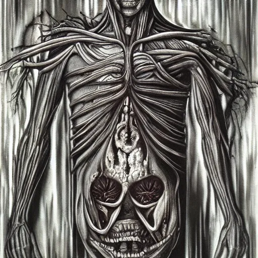 Prompt: agony frozen in time, artwork by H R Giger