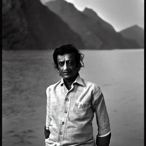 Prompt: a portrait photograph of a character in a scenic environment by satyajit ray, shot on large format film camera,