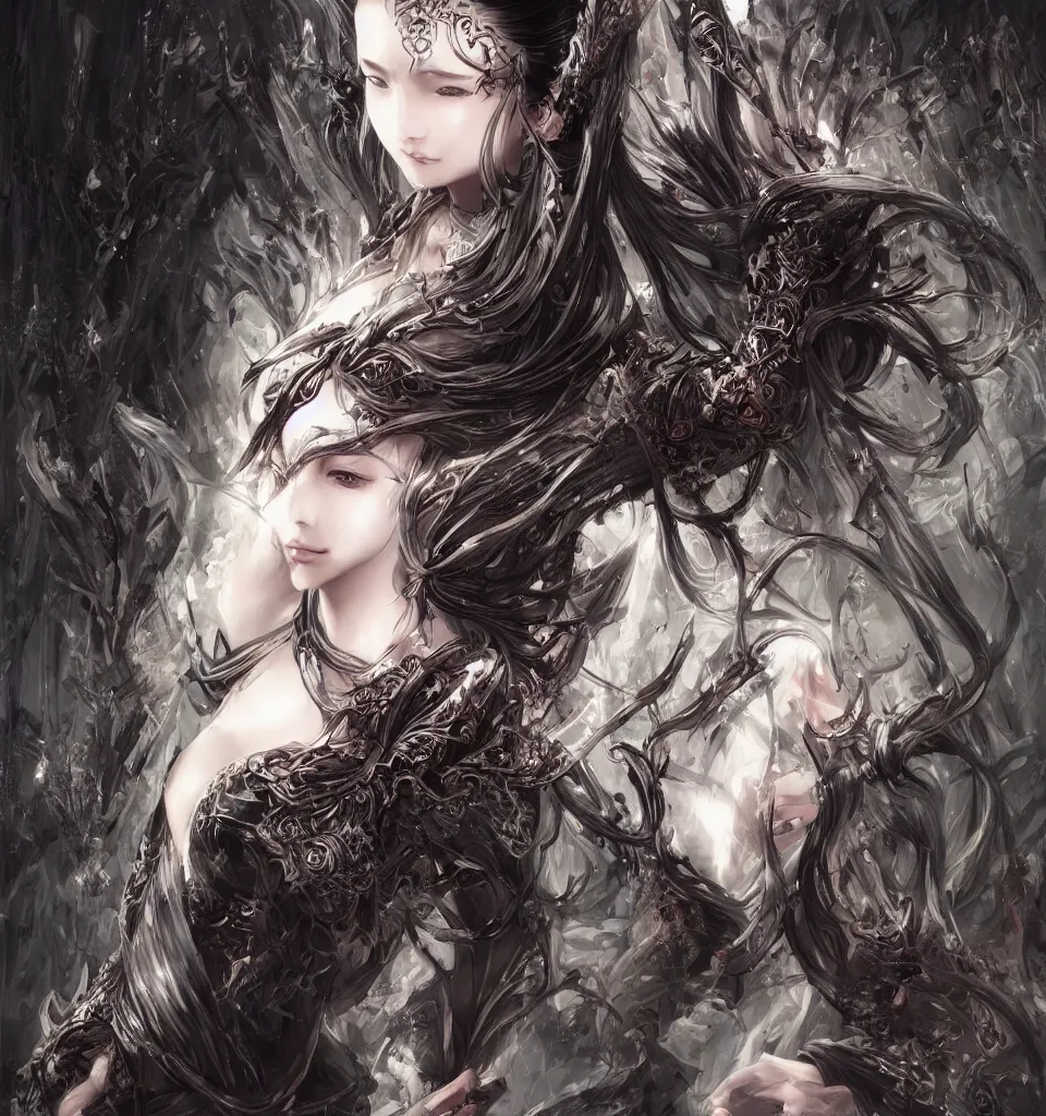 Image similar to a beautiful woman, wuxia, artgerm, elegant, concept art, gothic cathedral ， highly detailed, artstation, behance, deviantart, by wlop, ayami kojima, trending ，