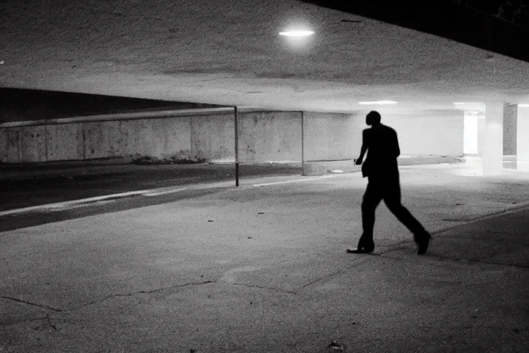 Prompt: CCTV Footage obama chasing a guy on a abandoned mall, mid night, no lights, cinematic lighting