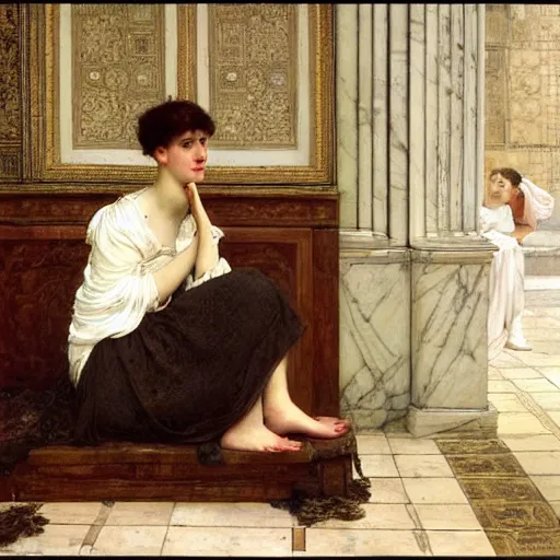 Image similar to a portrait of a female android by sir lawrence alma - tadema