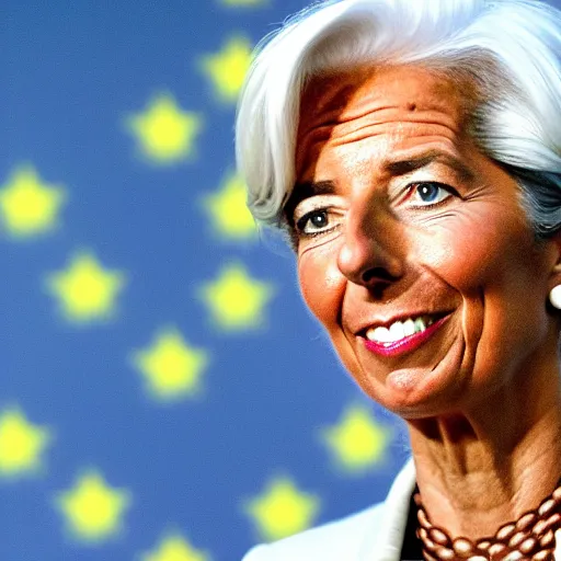 Image similar to Christine Lagarde using euro bills as wallpaper