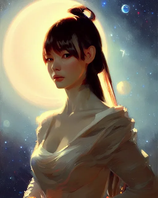 Image similar to a potrait of a space fanstasy cat, fine details. night setting. realistic shaded lighting poster by ilya kuvshinov katsuhiro, artgerm, jeremy lipkin and michael garmash, unreal engine, radiant light, detailed and intricate environment, digital art, trending on art station