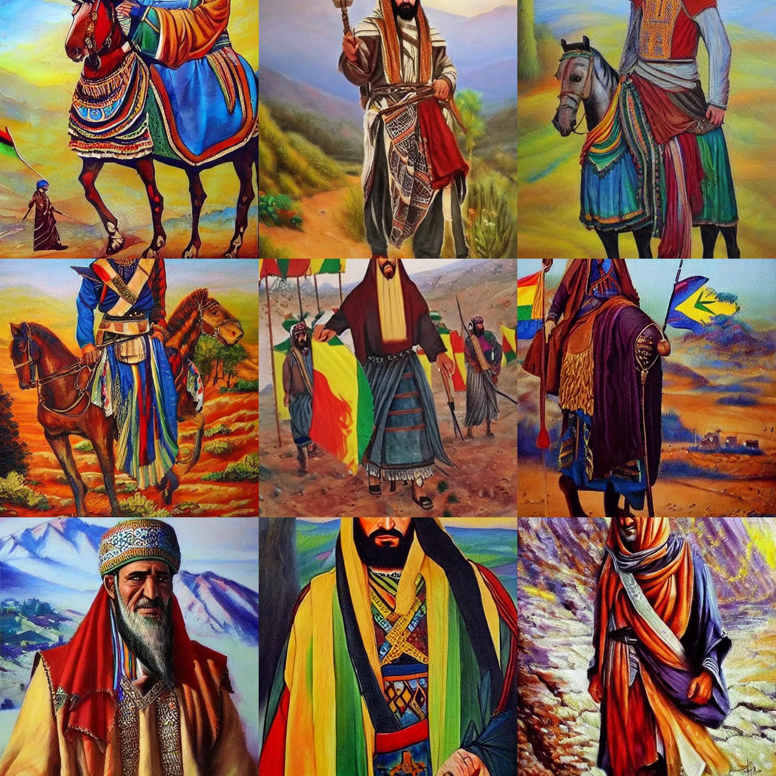 Prompt: saladin wearing kurdish clothes in kurdistan, beautiful oil painting, kurdish!!, award winning art