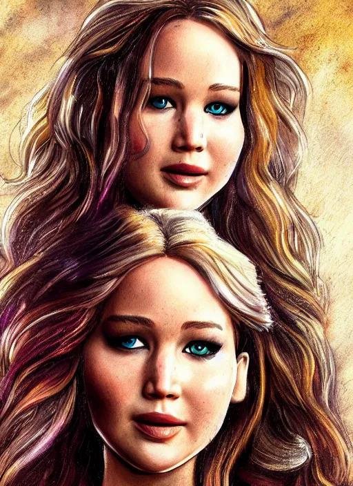 Image similar to Jennifer Lawrence as a Disney Princess, Disney movie, professional illustration, trending on art station, HD,