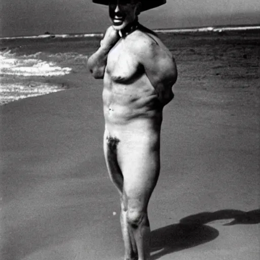 Image similar to count orlok shows off his tanlines, beach photograph