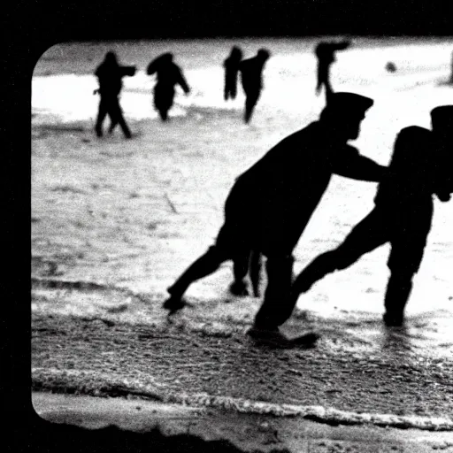 Prompt: kitten soldiers storming normandy beach, black and white, photo, documentary - n 4