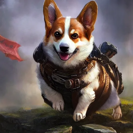 Prompt: corgi adventurer, d & d character art, highly detailed, hyperrealistic, intricate, magical, fantasy, greg rutkowski, trending on artstation, 8 k