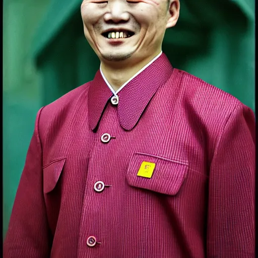 Image similar to photography of smiling north korean kim chen in by araki nobuyoshi. kim chen in wearing ( traditional - ukrainian shirt ) designed by taras shevchenko.