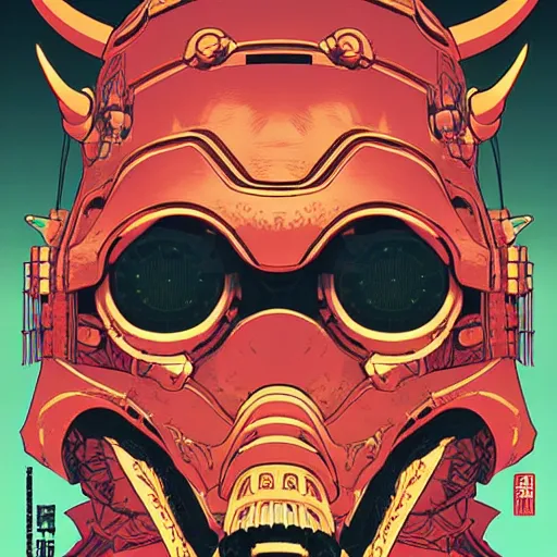 Prompt: robot demon samurai mask on hell by feng zhu and loish and laurie greasley, victo ngai, andreas rocha, john harris