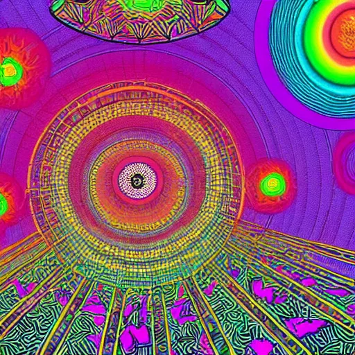 Image similar to 1980s vast, intricate garden psychedelic holographic graphic design poster, metamodern toroid —width 1024 —height 1024